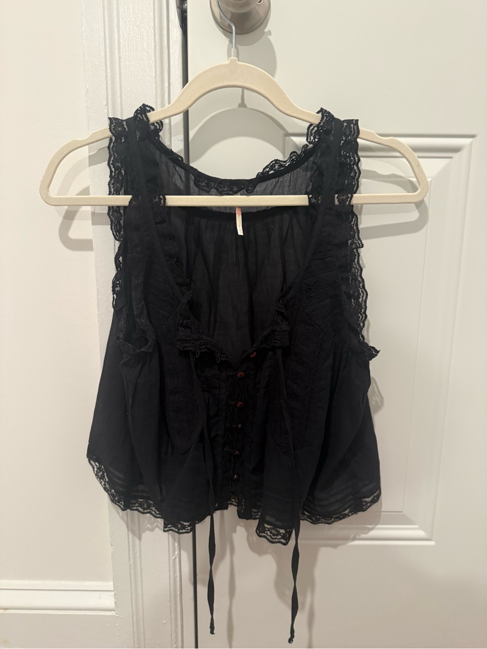 Free People Black Lace-Trim Women's Tank Top - Picture 1 of 3